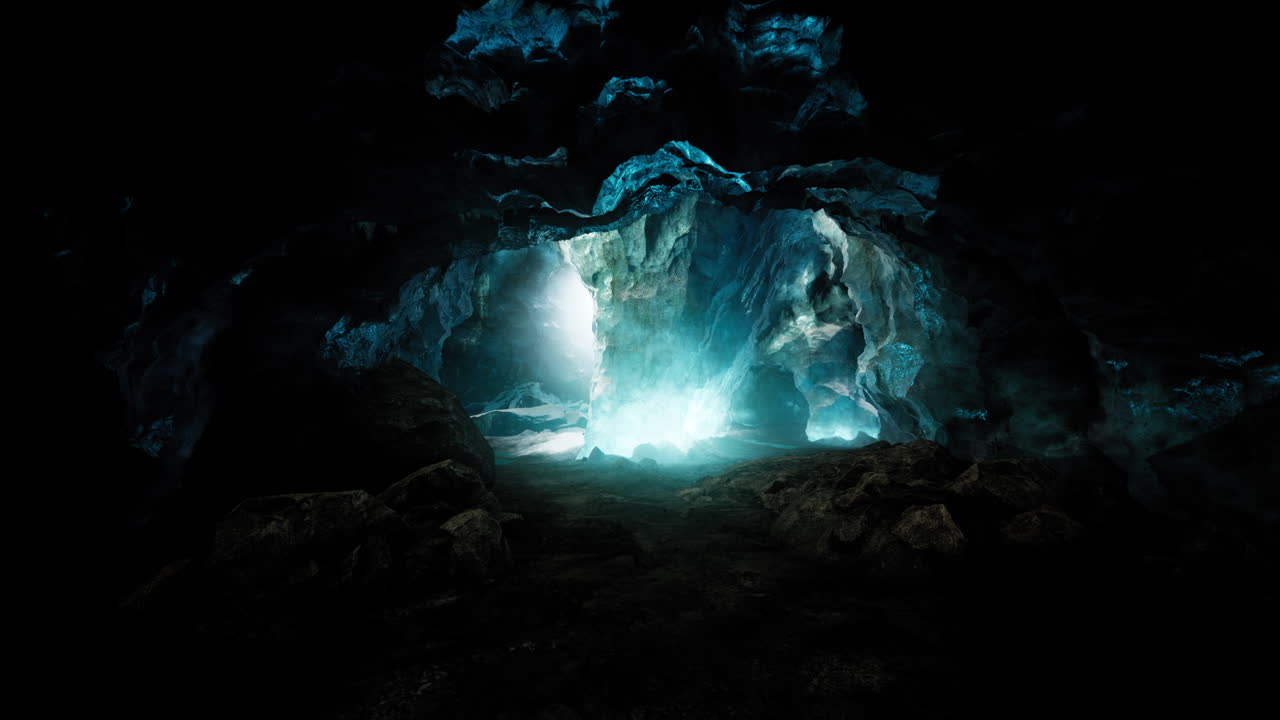 Blue crystal ice cave beneath the glacier in Iceland