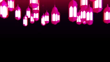 linterna de celebración brillante colgando del techo en un fondo oscuro. ramadán kareem fondo de movimiento islámico. animación en bucle 3d.