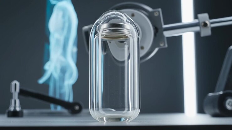 Un braccio robotico che ruota su segnale, allineando un tappo interno in una capsula trasparente per l'innesto su un banco da laboratorio.