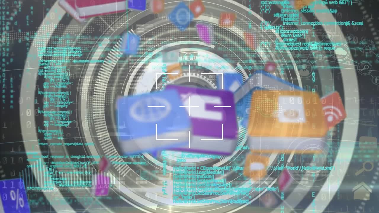 Animation of icons, scope scanning and data processing