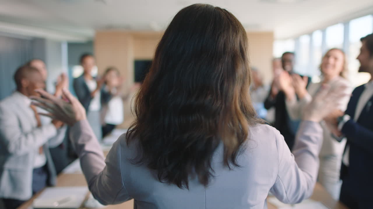 Applause, conference and woman in meeting