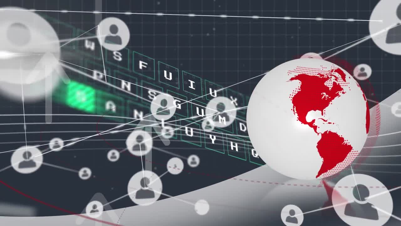 검은색 배경에 연결 네트워크와 함께 지구의 구성