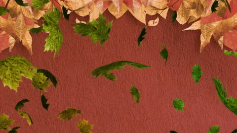 animation of multiple autumn leaves falling on brown background