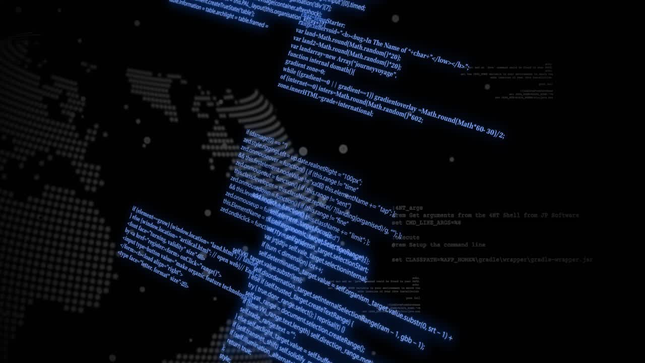 Animation of digital data processing over black background