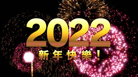 new year's greetings in cantonese. fireworks in the background. video celebrating the new year.