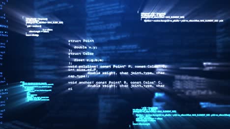 Digital animation of multiple screens with data processing against blue background