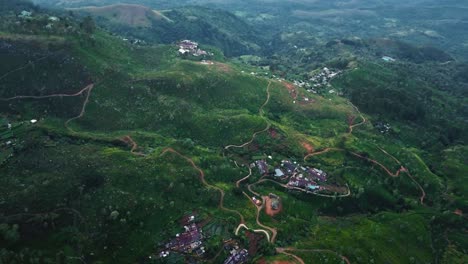 Tea-Field-Plantations-in-Haputale,-Sri-Lanka---Aerial-Drone-Landscape