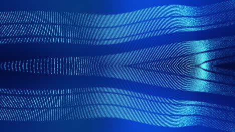 fondo de ciencia ficción con ondas de partículas. bucle de 4k fondo azul abstracto de partículas de brillo forman líneas curvas, superficies estructuras de espejo simétricas. fondo de holograma digital con partículas