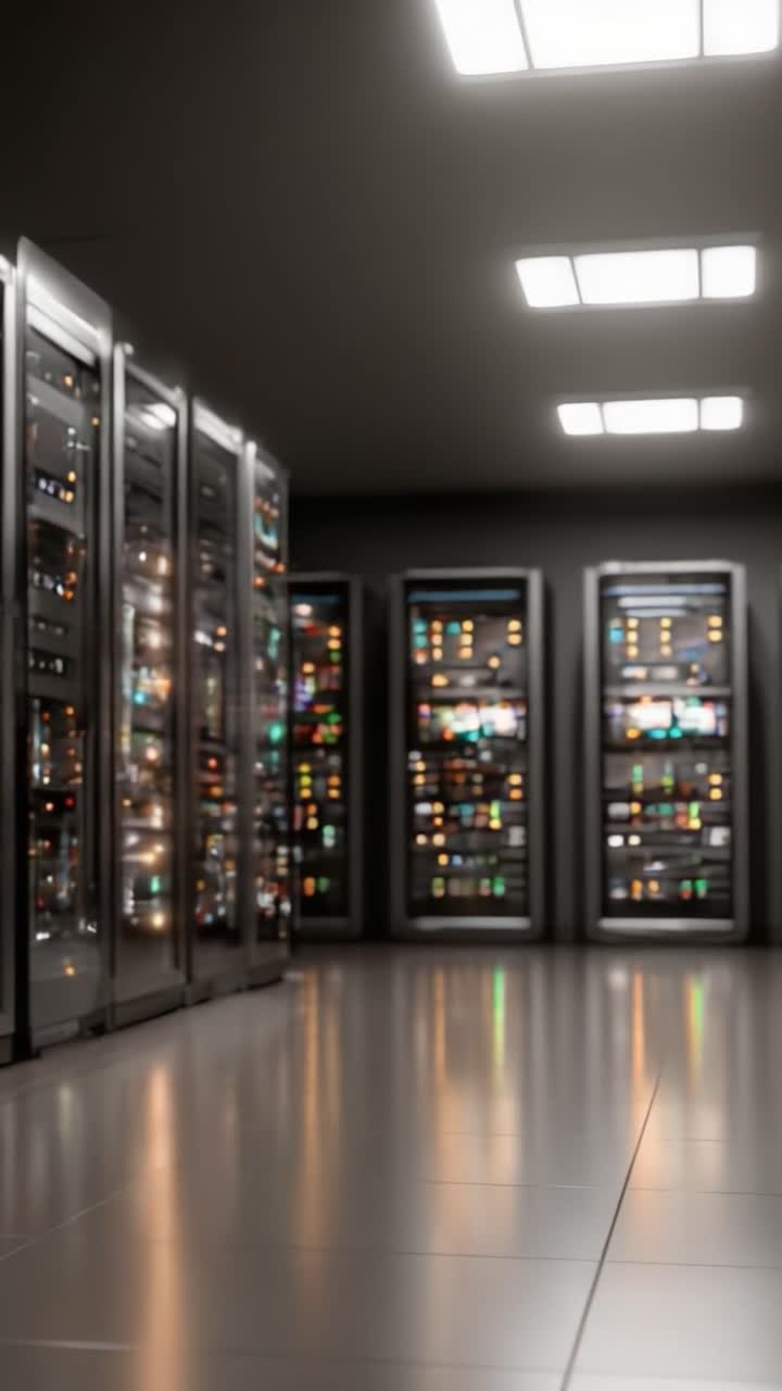 Et moderne datacenter med rækker af serverrack oplyst af LED-lys, der viser avanceret teknologi og effektive datastyringssystemer
