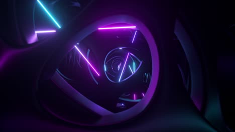 volando a través de una estructura alienígena abstracta iluminada por luces de neón. iluminación ultravioleta moderna. animación en 3d de un bucle sin costuras