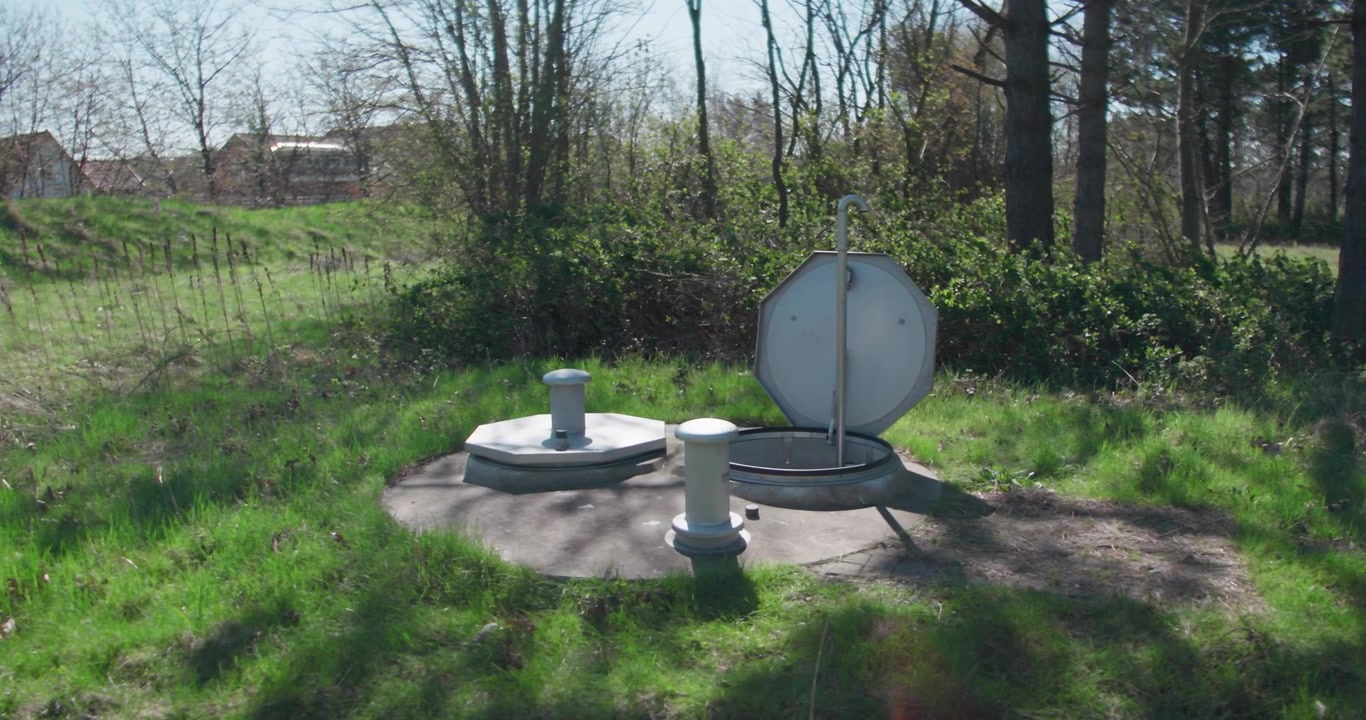 Puits d'eau foré avec une source jaillissant du sol. Source naturelle d'eau souterraine émergeant d'un puits foré, offrant un approvisionnement en eau fraîche et propre depuis le sous-sol.