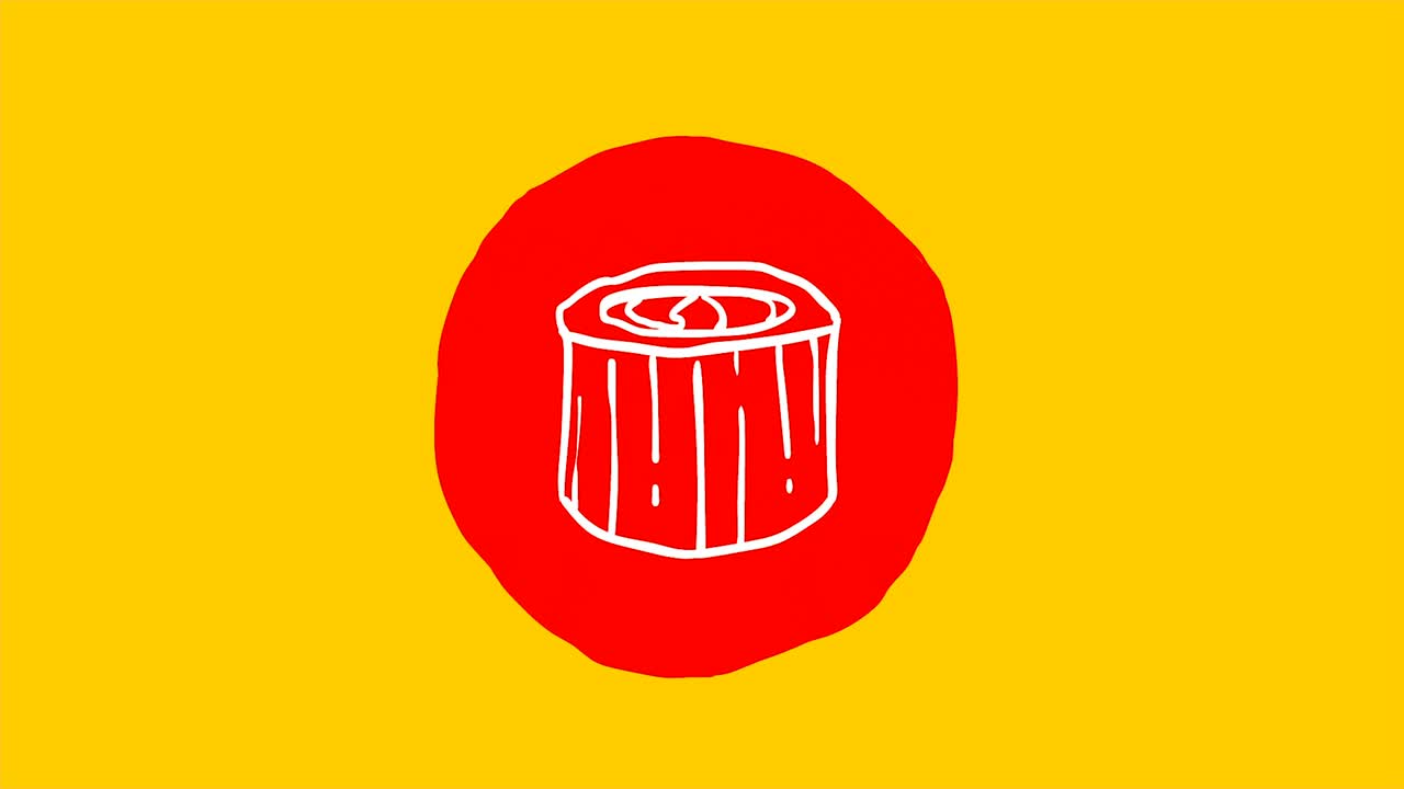 Drawings of sushi and rolls on a red mug