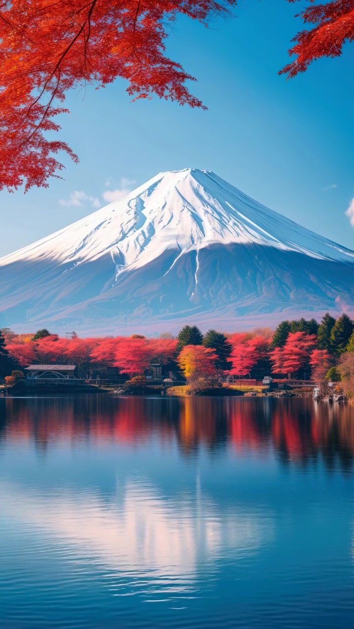 Monte Fuji riflesso nel Lago Kawaguchi in autunno