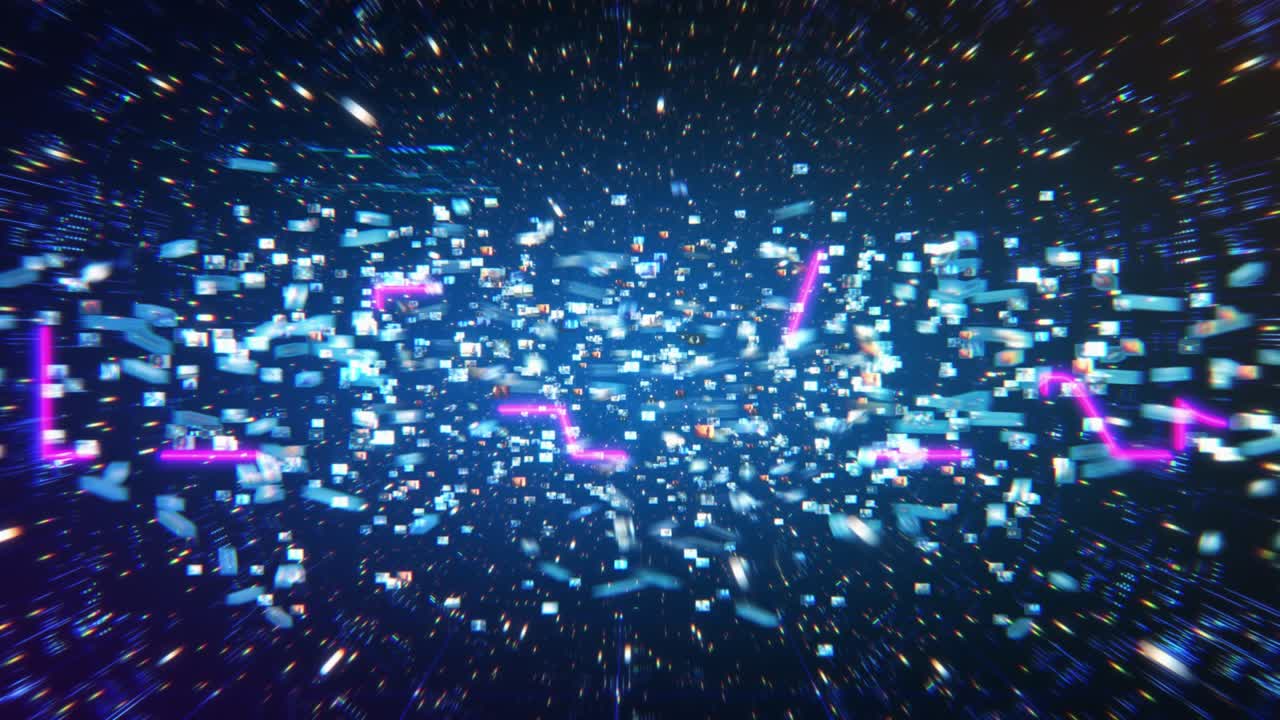 VFX Animated Background with Virtual Social Media Reality Interconnected by Internet Into Worldwide Web. Internet of Things Concept with Videos, Avatars, Profiles Creating a Big Data Metaverse Sign.