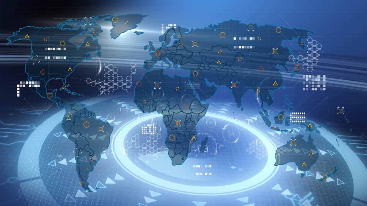 글로벌 네트워크 연결 및 데이터 처리 세계 지도에 대한 애니메이션