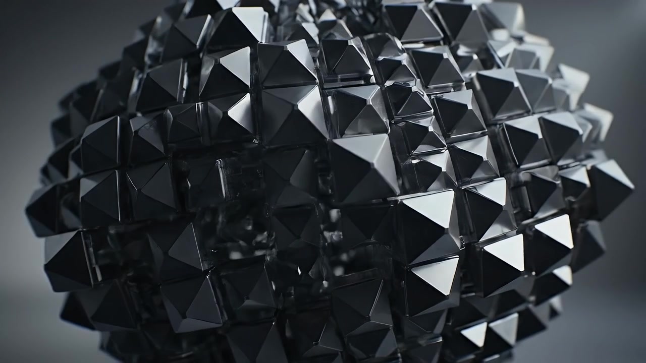 Abstract 3D Animation of Rotating Metallic Pyramid Structures
