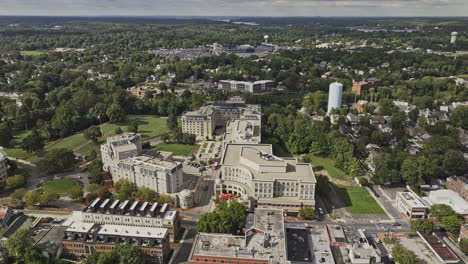 Annapolis-Maryland-Aerial-v18-flyover-and-around-the-commercial-building-complex-capturing-leafy-residential-area,-views-of-Stadium-and-Admiral-Heights---Shot-with-Mavic-3-Pro-Cine---September-2023