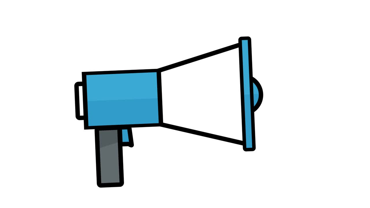 Loudspeaker protest civil unrest symbol or icon, 2d flat animation loop blue