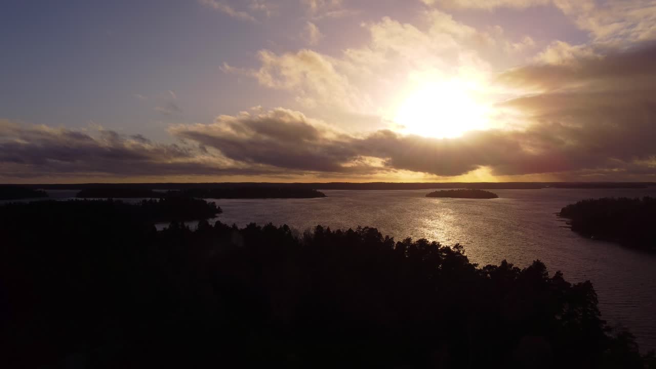 Scenic Sunset In Stockholm Archipelago In Sweden - Aerial Drone Shot