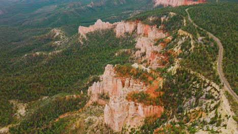 pine forests covering the land around amazing canyons. scenic panorama of american national park in utah. top view.