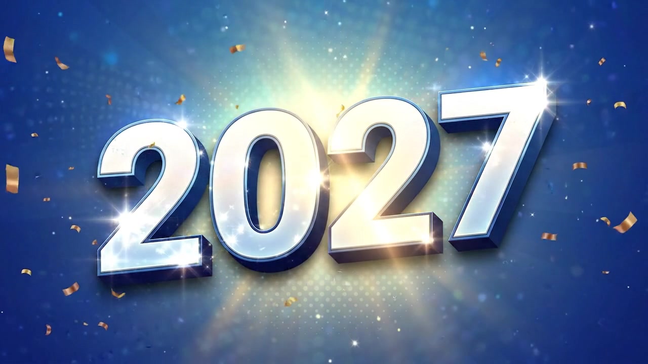 Animated 2027 New Year Celebration with Golden Confetti