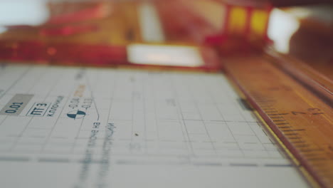close-up of a technical drawing with a ruler
