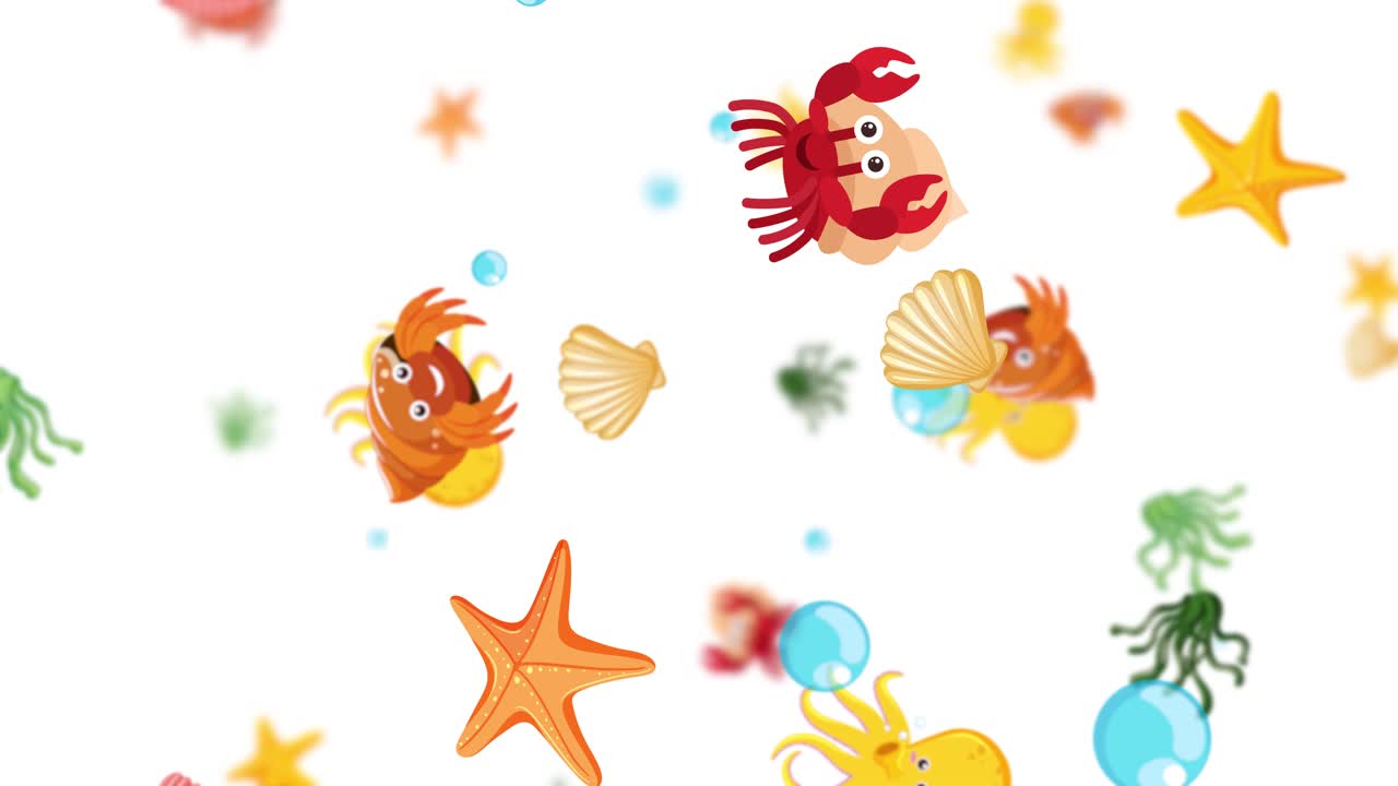Colorful sea creatures floating in harmony