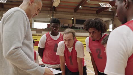 basketball team listening to coach's strategy