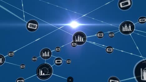 Animation-of-network-of-connections-with-icons-over-blue-background