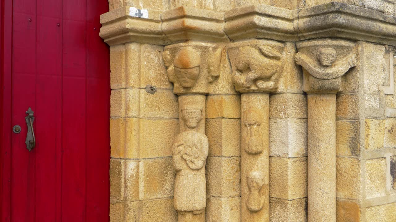 Ornate stone carvings of San Xoan church in Vilar de Santos, Ourense, Galicia, Spain
