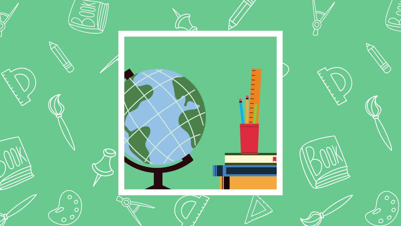 sphere planet earth and books school supplies animation