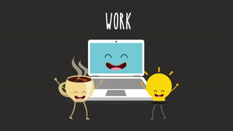 laptop lindo, café y diseño gráfico de bombillas