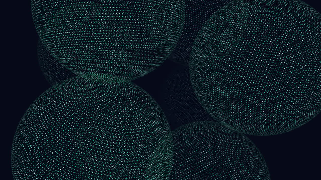 A cluster of dots forming a circular pattern is depicted on a dark background in the image