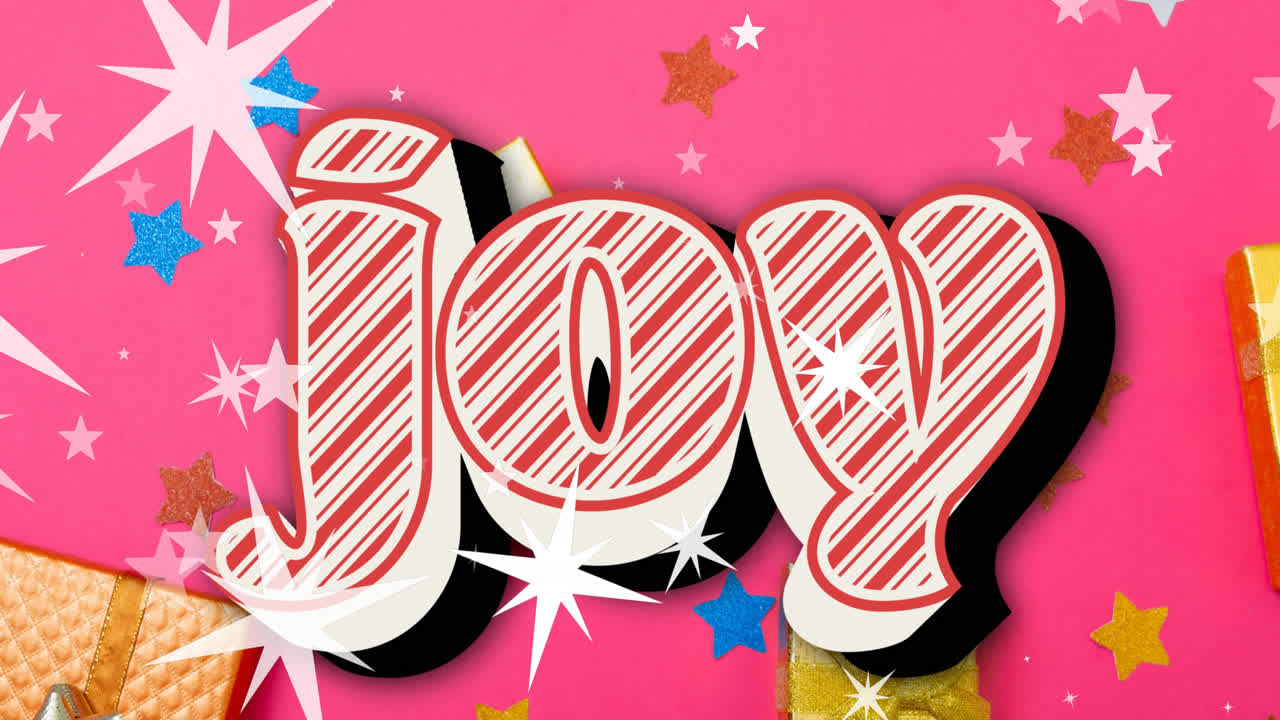 크리스마스에 분홍색 배경에 떨어지는 별 위에 기의 애니메이션 텍스트