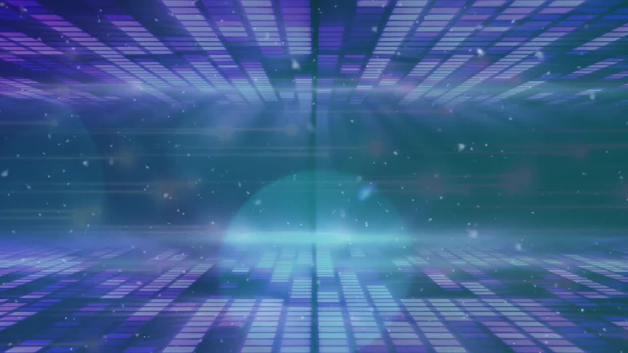 Animation of spots of light and confetti on blue background