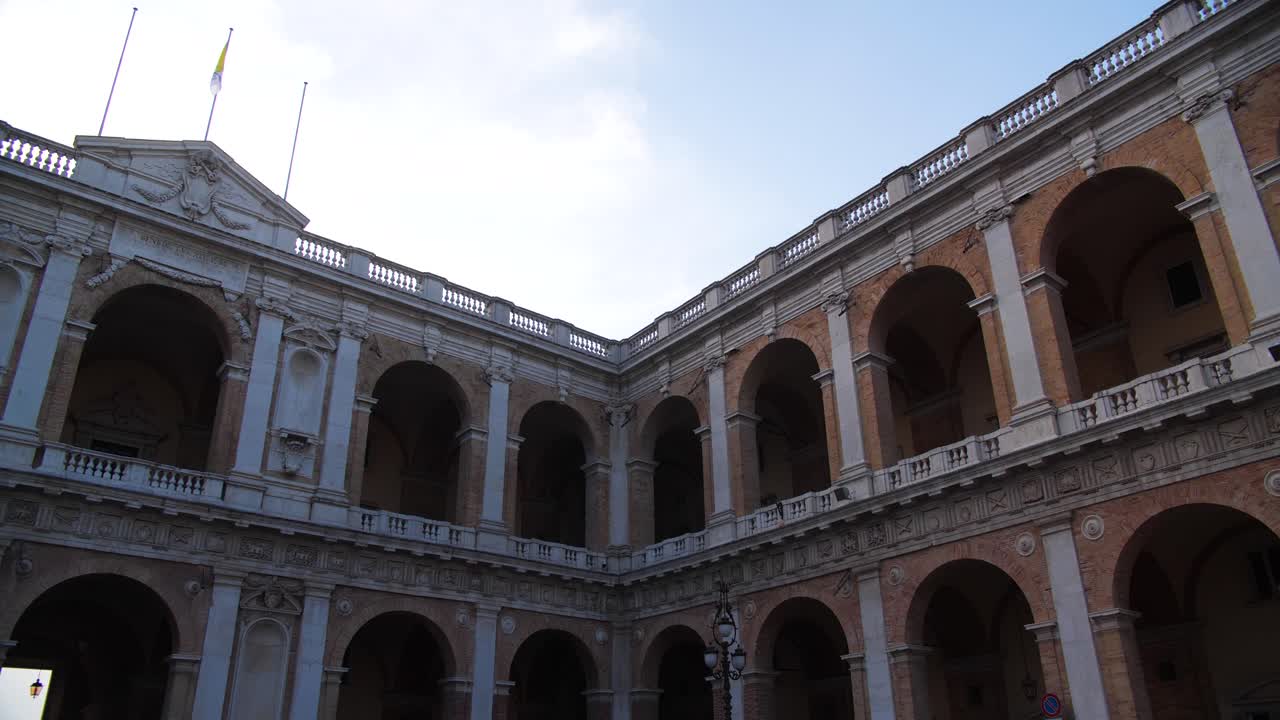 Courtyard view of the Apostolic Palace in Piazza della Madonna, Loreto, Italy