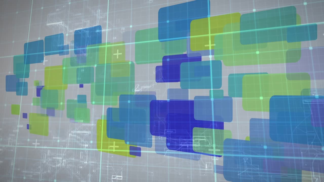 Animation of data processing over grid and rectangles