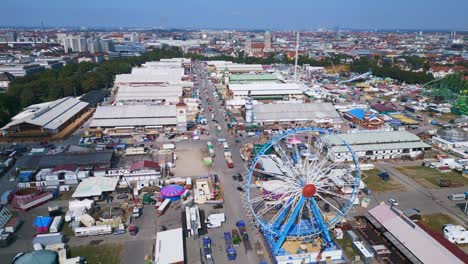 nice aerial top view flight ferris wheel
theresienwiese october festival, sunny day before opening