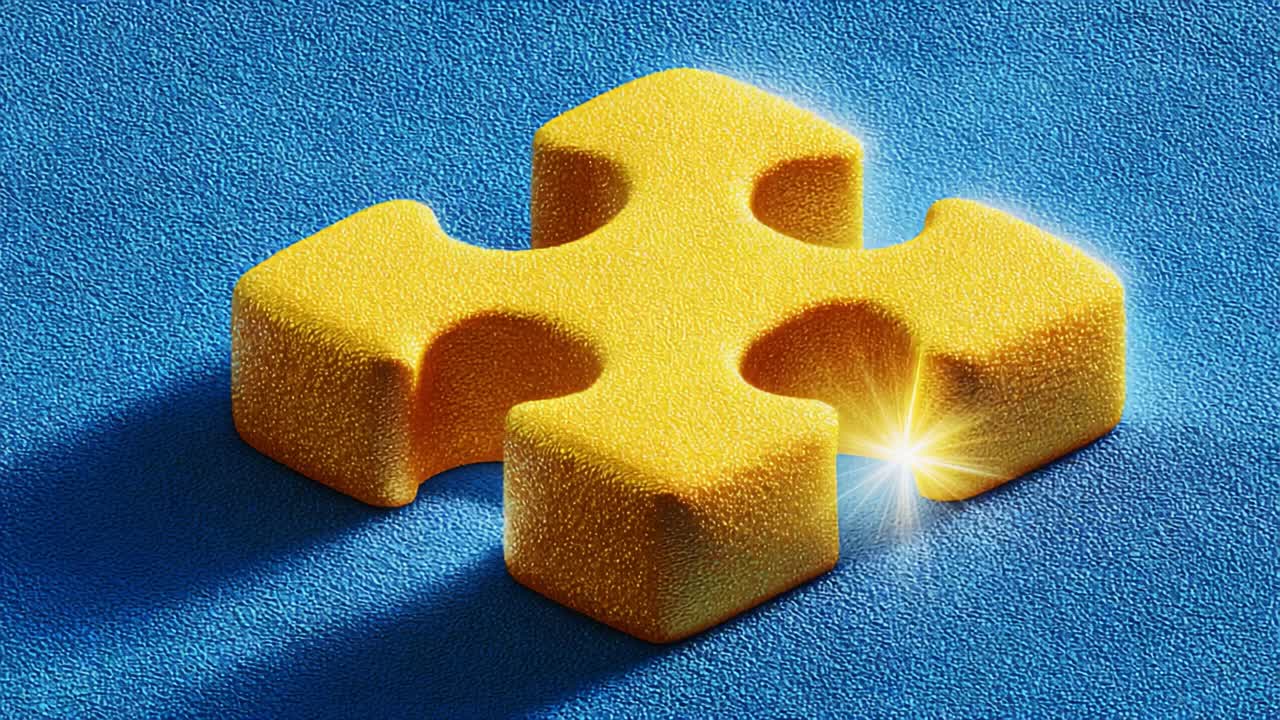 A Vibrant Yellow Puzzle Piece Captured in Stunning Detail Against a Textured Blue Background, Radiating Light and Creating an Engaging Visual Impact