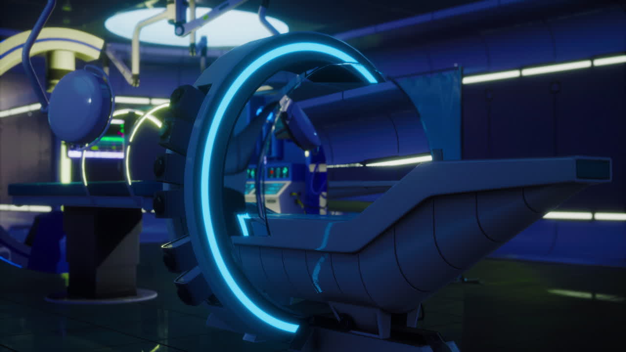 Advanced mri machine in a futuristic medical facility setting