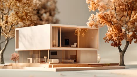 modern minimalist house in autumnal setting
