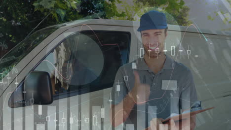 animación de estadísticas y procesamiento de datos financieros sobre el repartidor y la furgoneta