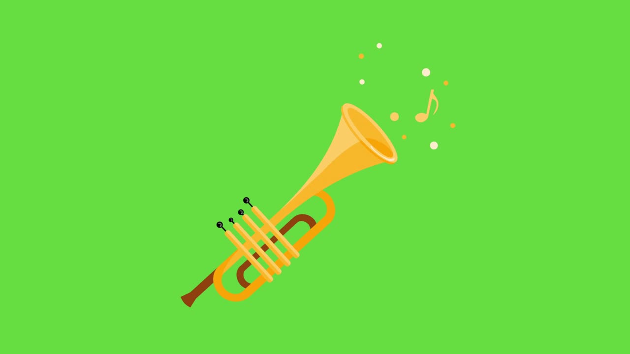 4k video of cartoon trumpet musical instrument.