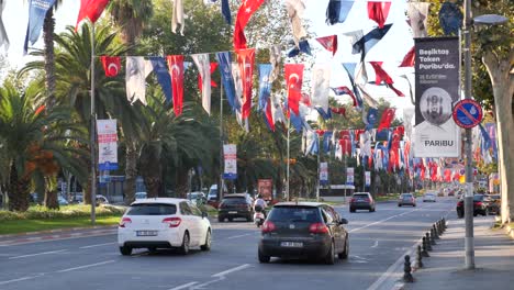street view with turkish flags and banners in istanbul.