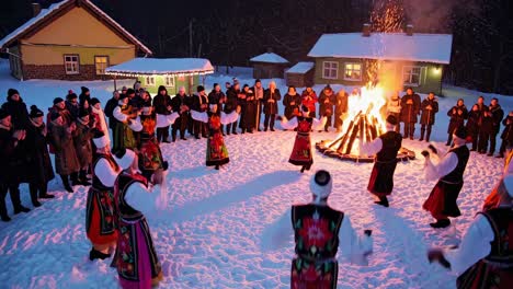 winter folk dance around a bonfire