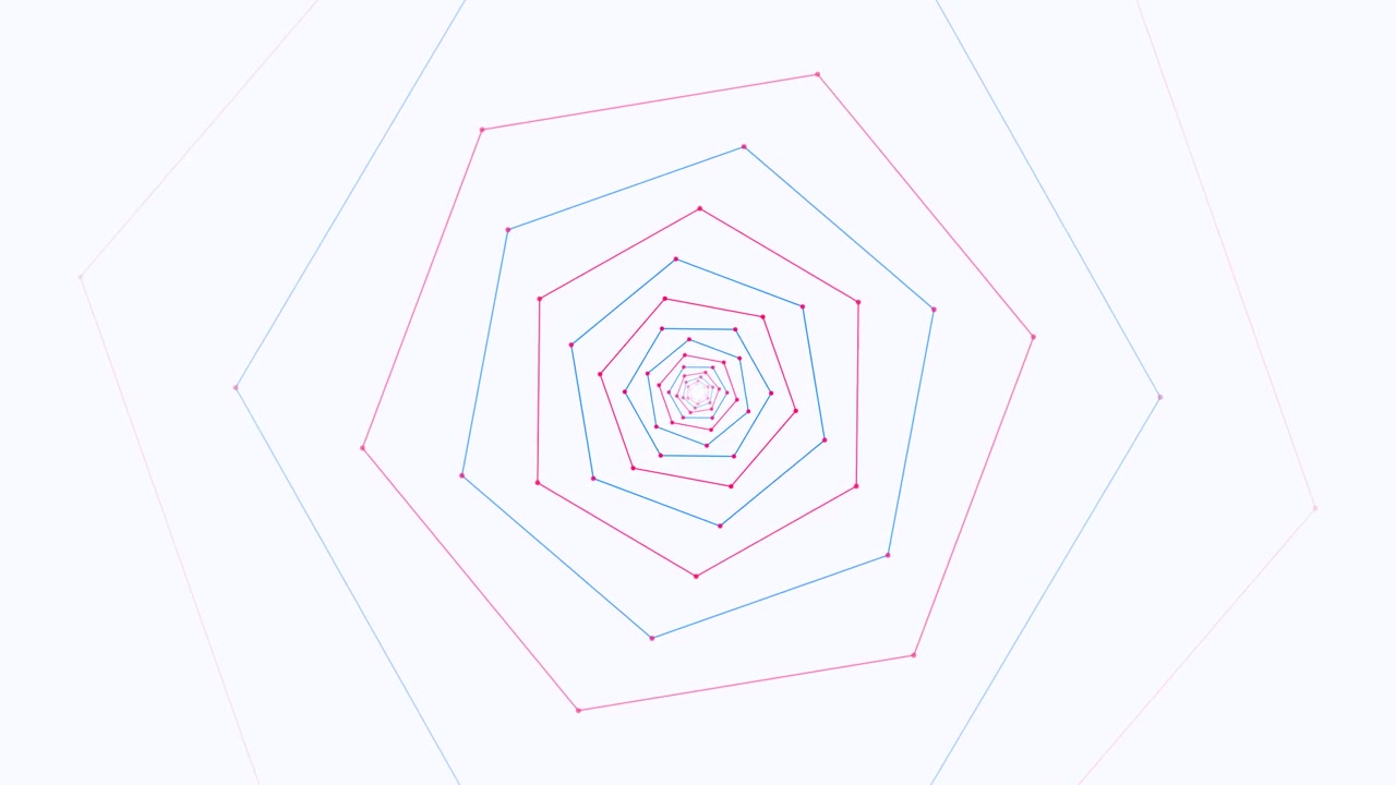 Abstract Geometric Tunnel of Rotating Pink and Blue Hexagons