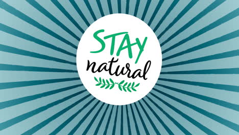 animación de texto natural y logotipo de hojas en fondo a rayas azules