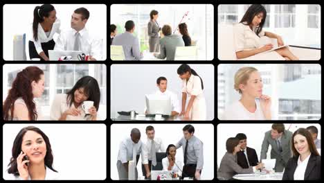 montage of smiling businesswomen working in a company