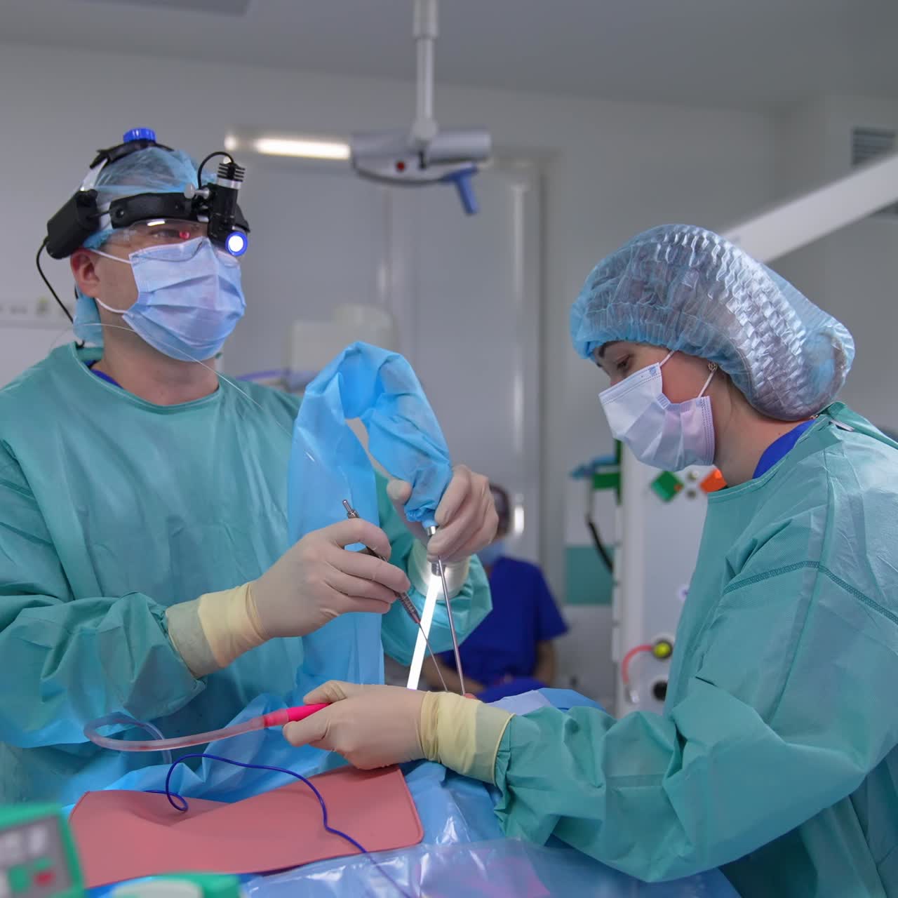 Tratamiento médico de neurocirugía. Operación realizada por profesionales médicos en un hospital