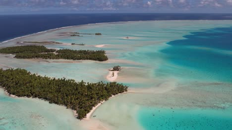 beautiful aerial drone shot of the lagoon, reef and ocean of the atoll of fakarava, french polynesia, south pacific